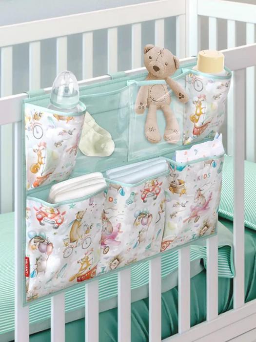 Карман органайзер на детскую кроватку подвесной с карманами для хранения пеленок вещей и бутылочек - фото 1 - id-p219679104