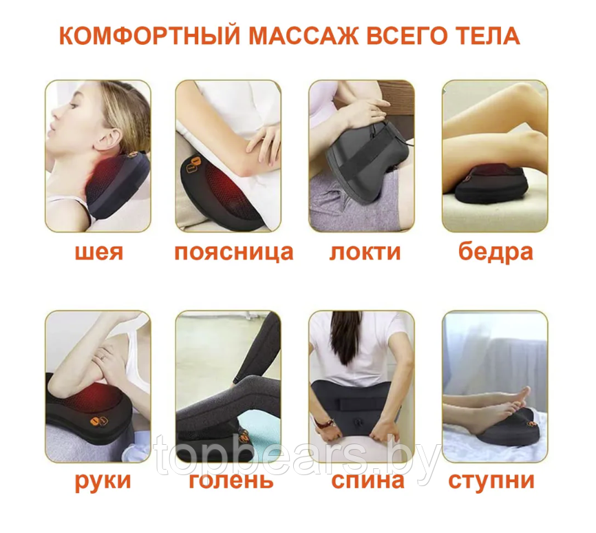 Массажная подушка 16 роликов с ИК-подогревом Elektronisk Massage Pude (шея, спина, суставы, ступни) - фото 4 - id-p219684678