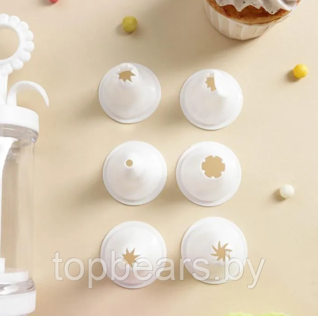 Шприц кондитерский пластмассовый Cake Decorator, 6 насадок для крема, 10 дисков для печенья - фото 6 - id-p219684681