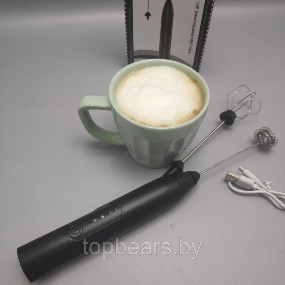 Капучинатор электрический USB Speed Adjustable Milk Frother 3 режима скорости, 2 насадки) - фото 3 - id-p219684690