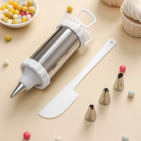 Шприц кондитерский металлический Bakery Tools, 4 насадки и ножик - фото 1 - id-p219685184