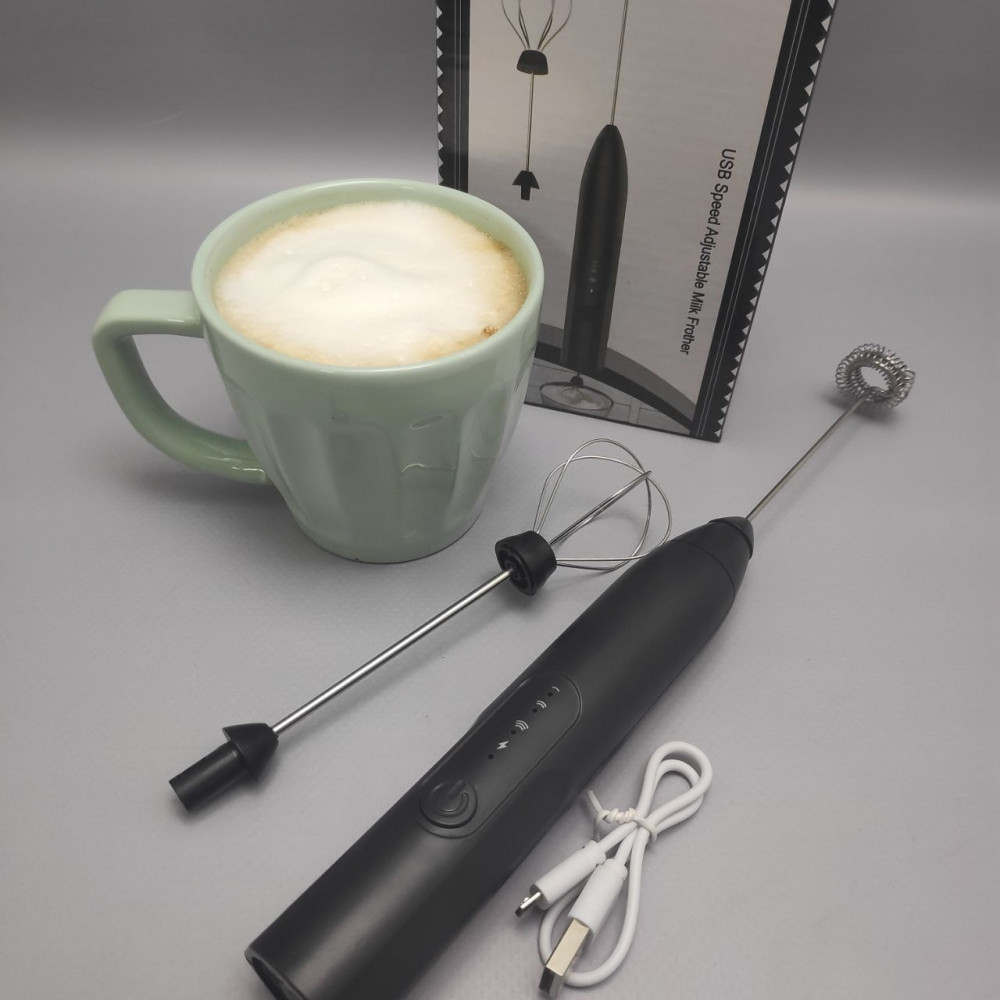 Капучинатор электрический USB Speed Adjustable Milk Frother 3 режима скорости, 2 насадки) - фото 2 - id-p219689494