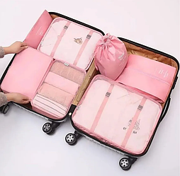 Дорожный набор органайзеров для чемодана Travel Colorful life 7 в 1 (7 органайзеров разных размеров), Розовый