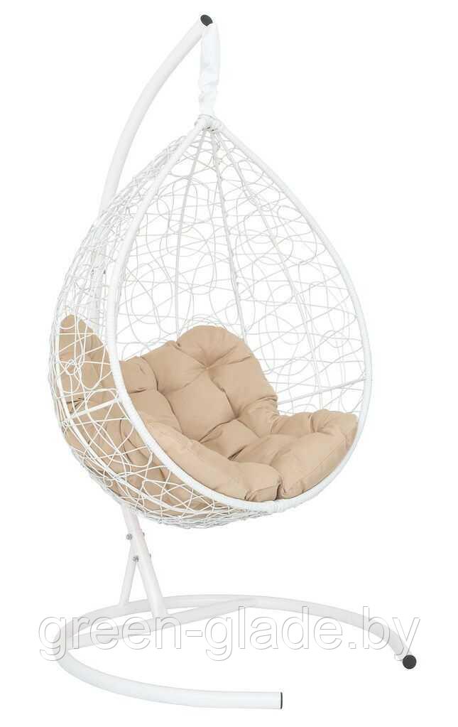 Подвесное кресло-кокон SEVILLA RELAX ротанг белый подушка бежевая