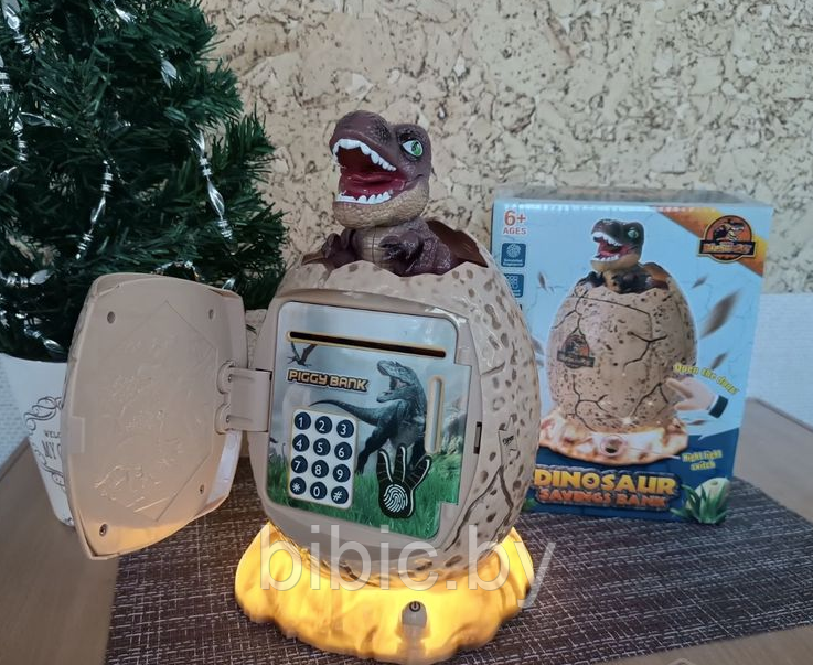 Детский интерактивный Сейф с купюроприемником Динозавр, детская электронная копилка для детей банкомат игрушка - фото 2 - id-p219694521