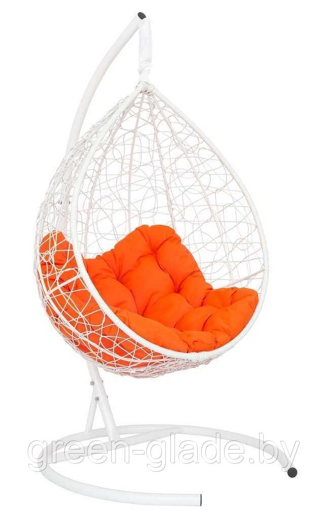 Подвесное кресло-кокон SEVILLA RELAX ротанг белый подушка оранжевая