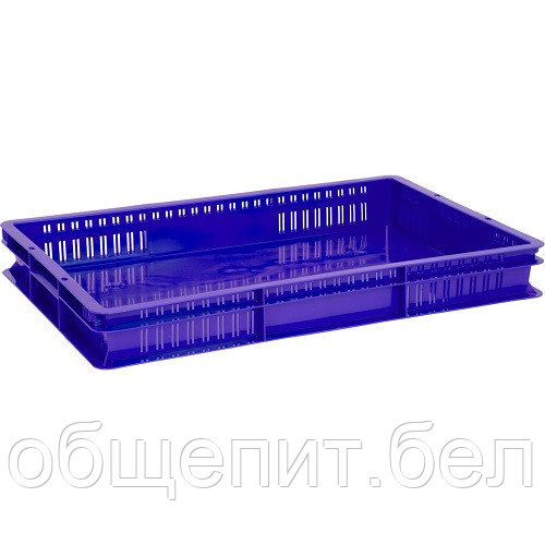 Россия (Ящики) Ящик 600*400*75 мм. для хранения продуктов, прямой перфорир. сплошное дно, синий (крышка 65079)