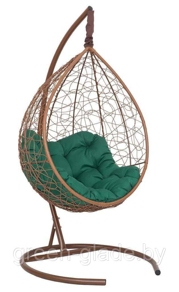 Подвесное кресло-кокон SEVILLA RELAX ротанг горячий шоколад подушка зеленая
