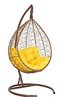 Подвесное кресло-кокон SEVILLA RELAX ротанг горячий шоколад подушка желтая