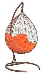 Подвесное кресло-кокон SEVILLA RELAX ротанг горячий шоколад подушка оранжевая