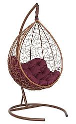 Подвесное кресло-кокон SEVILLA RELAX ротанг горячий шоколад подушка бордовая