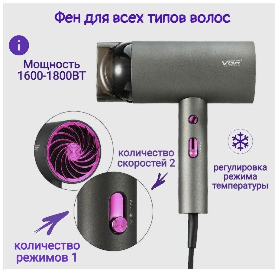 Фен для волос VGR Professional VGR V-400 - фото 2 - id-p219697358