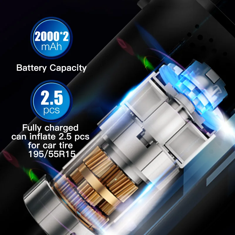 Беспроводной портативный автомобильный компрессор CAR Air Pump CZK-3668 (USB, 4 насадки, LED-дисплей, фонарь) - фото 3 - id-p219702958