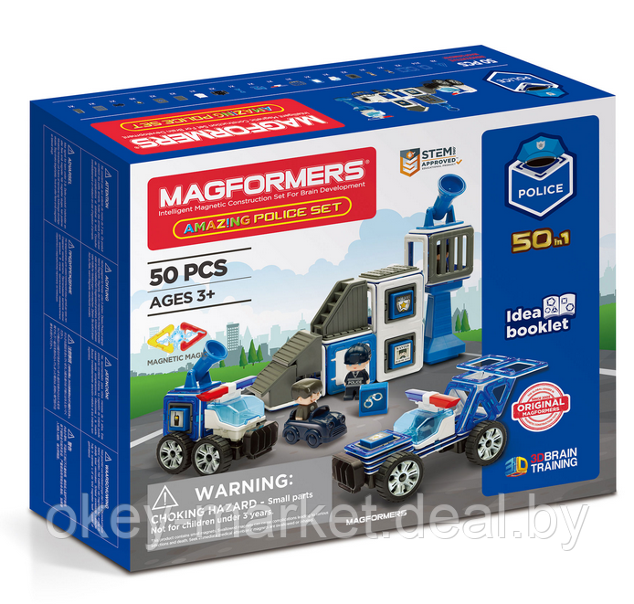 Магнитный конструктор Magformers Police Set оригинал (50 деталей) - фото 1 - id-p219703185