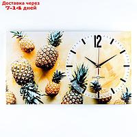 Часы-картина настенные, серия: Интерьер, "Ананасы", плавный ход, 35 х 60 см
