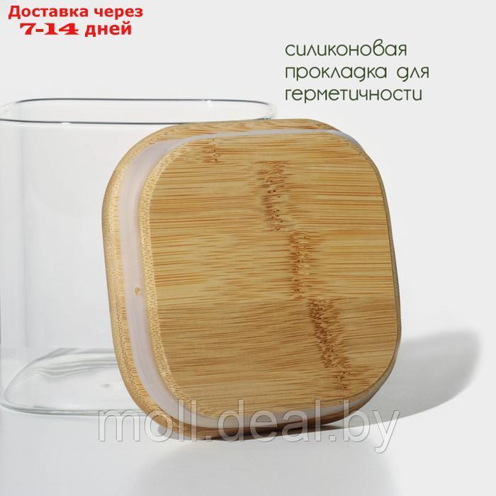 Банка стеклянная для сыпучих продуктов с бамбуковой крышкой и ложкой BellaTenero "Эко" 750 мл, 11,5×10×11 см - фото 3 - id-p219686031