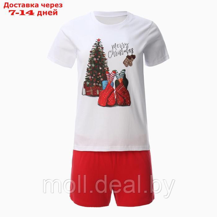 Комплект женский домашний (футболка,шорты), цвет белый/красный, размер 44