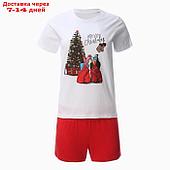 Комплект женский домашний (футболка,шорты), цвет белый/красный, размер 50