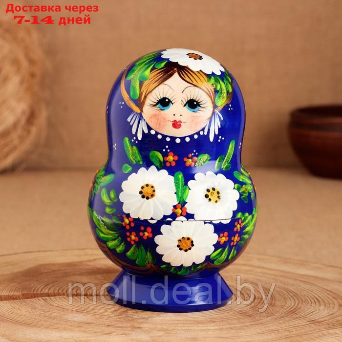 Матрёшка "Белые цветы", синее платье, 10 кукольная, 12 см - фото 3 - id-p219685339