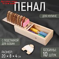 Пенал для мулине с подставкой для бобин и бобинами 20*8*4см