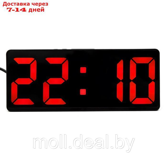 Часы настольные электронные: будильник, термометр, календарь, USB, 15х6.3 см, красные цифры - фото 1 - id-p219688714