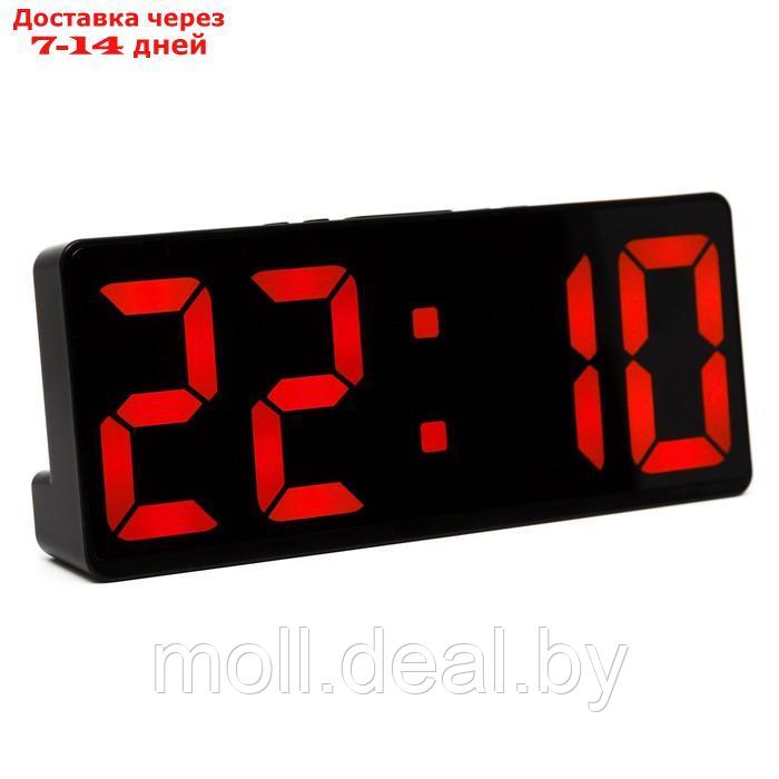 Часы настольные электронные: будильник, термометр, календарь, USB, 15х6.3 см, красные цифры - фото 2 - id-p219688714