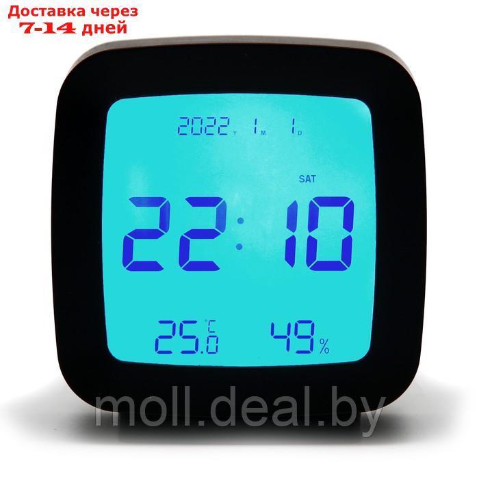 Часы настольные электронные: будильник, термометр, календарь, гигрометр, 7.8х8.3 см, черные - фото 1 - id-p219688717