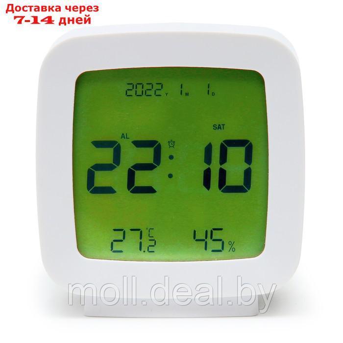 Часы настольные электронные: будильник, термометр, календарь, гигрометр, 7.8х8.3 см, белые - фото 2 - id-p219688720