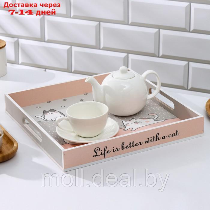 Набор посуды Доляна, поднос 32×32×4,5 см, чайный домик, подставка под кружку в подарок - фото 6 - id-p219683344