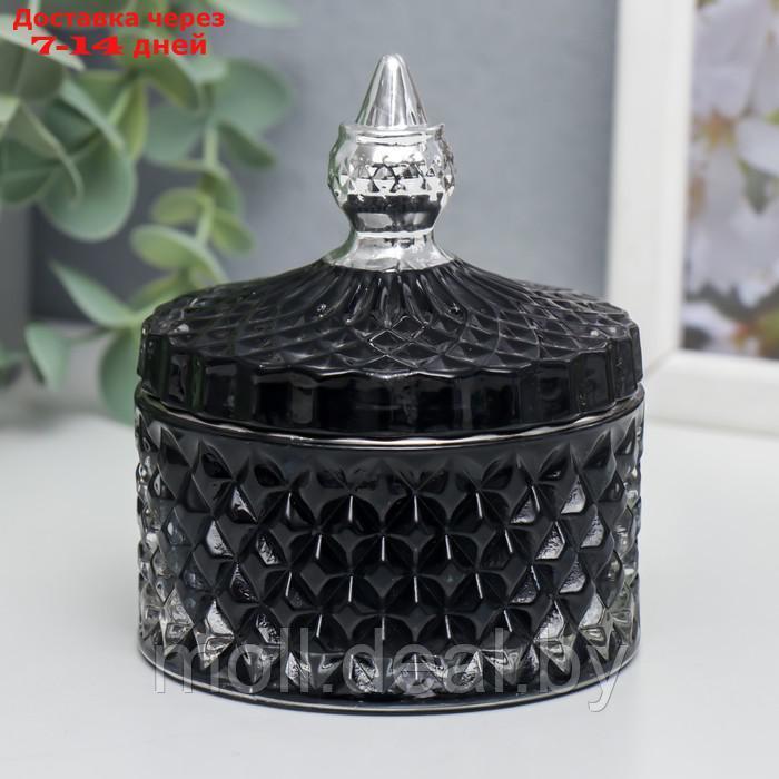 Шкатулка стекло "Ромбы и купол" чёрный с серебром 11х8,5х8,5 см - фото 1 - id-p219683356