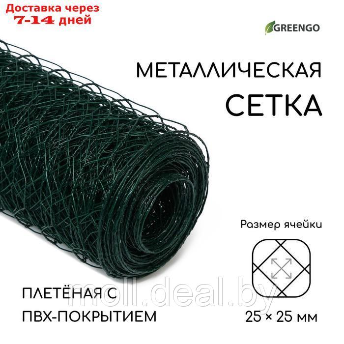 Сетка плетённая с ПВХ покрытием, 10 × 1,5 м, ячейка 25 × 25 мм, d = 0,9 мм, металл, Greengo