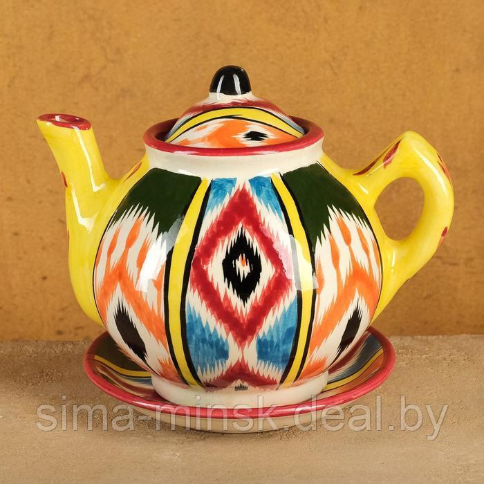 Набор чайный Риштанская керамика "Атлас №3", 9 предметов (чайник 0,8л, пиалы 0,2л) - фото 2 - id-p219708729
