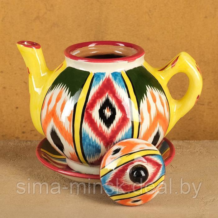 Набор чайный Риштанская керамика "Атлас №3", 9 предметов (чайник 0,8л, пиалы 0,2л) - фото 3 - id-p219708729