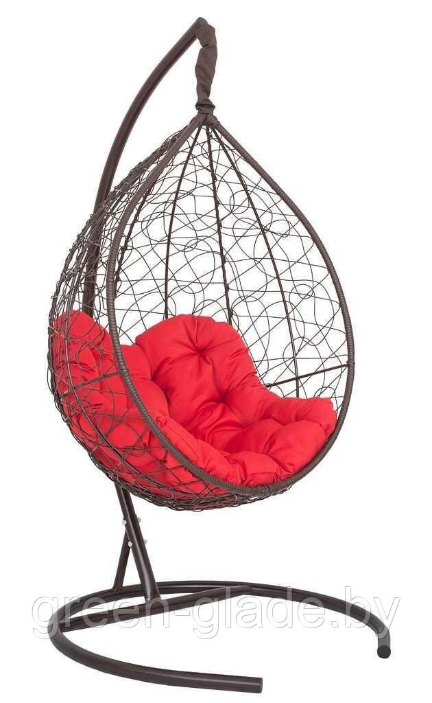 Подвесное кресло-кокон SEVILLA RELAX ротанг коричневый подушка красная - фото 1 - id-p219725824