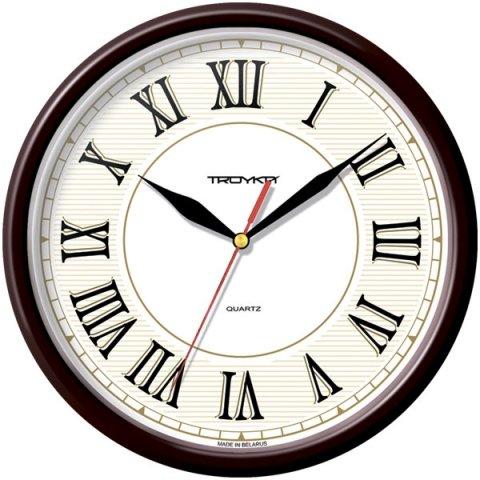 Часы настенные «Тройка» рамка бордовая, циферблат белый - фото 1 - id-p219711455