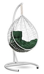 Подвесное кресло-кокон SEVILLA COMFORT ротанг белый, подушка зеленая