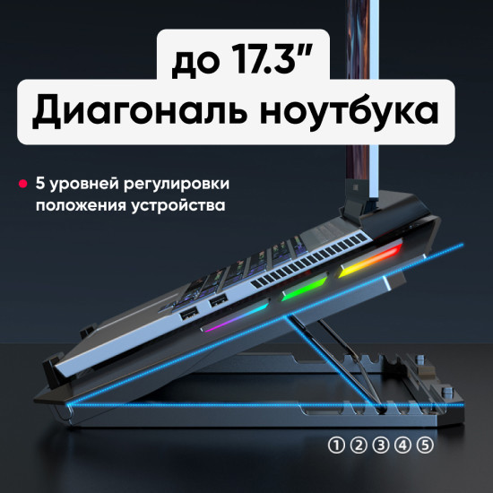 Подставка для ноутбука охлаждающая ICE COOREL A13 до 17", 2 USB, 5 вентиляторов, CFM 99,85 - фото 3 - id-p195038378