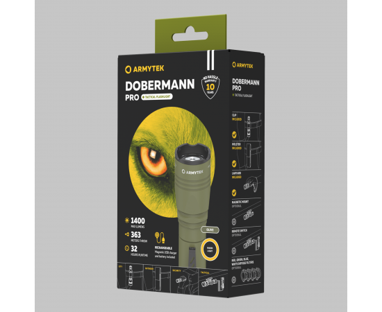 Тактический фонарь Armytek Dobermann Pro Magnet USB Olive Warm. - фото 3 - id-p219738305