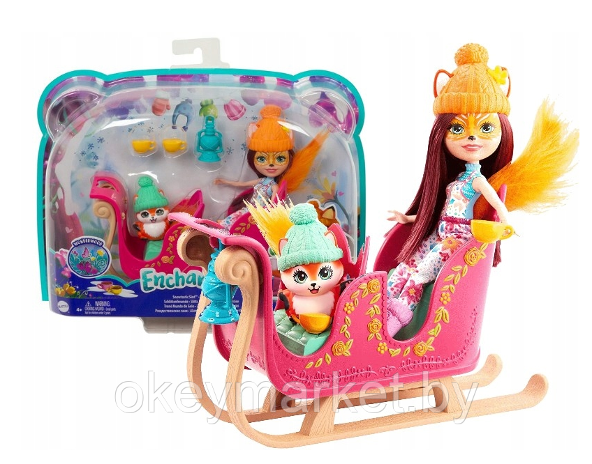 Игровой набор Enchantimals Рождественские сани кукла+питомец GJX31