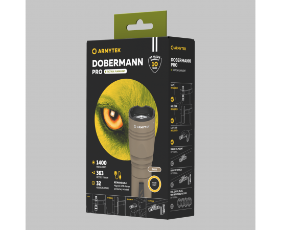 Тактический фонарь Armytek Dobermann Pro Magnet USB Sand Warm. - фото 4 - id-p219739947