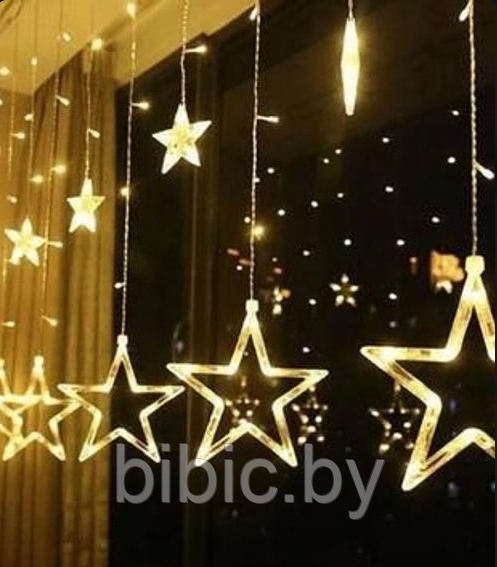 Светодиодная новогодняя гирлянда штора "Звезды" 120 led 3х1.5 метра, электрогирлянда для украшения дома, офиса - фото 2 - id-p219739672