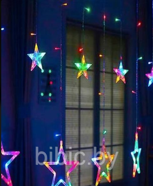 Светодиодная новогодняя гирлянда штора "Звезды" 120 led 3х1.5 метра, электрогирлянда для украшения дома, офиса - фото 3 - id-p219739672