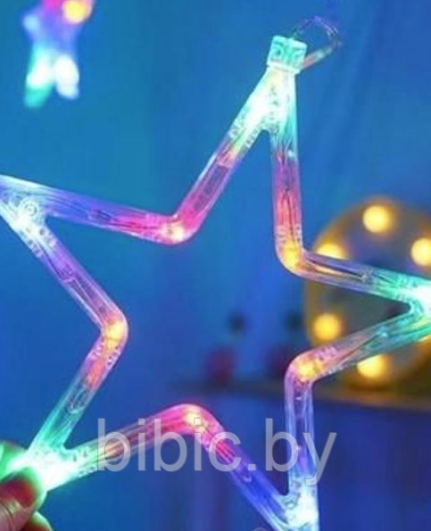 Светодиодная новогодняя гирлянда штора "Звезды" 120 led 3х1.5 метра, электрогирлянда для украшения дома, офиса - фото 5 - id-p219739672