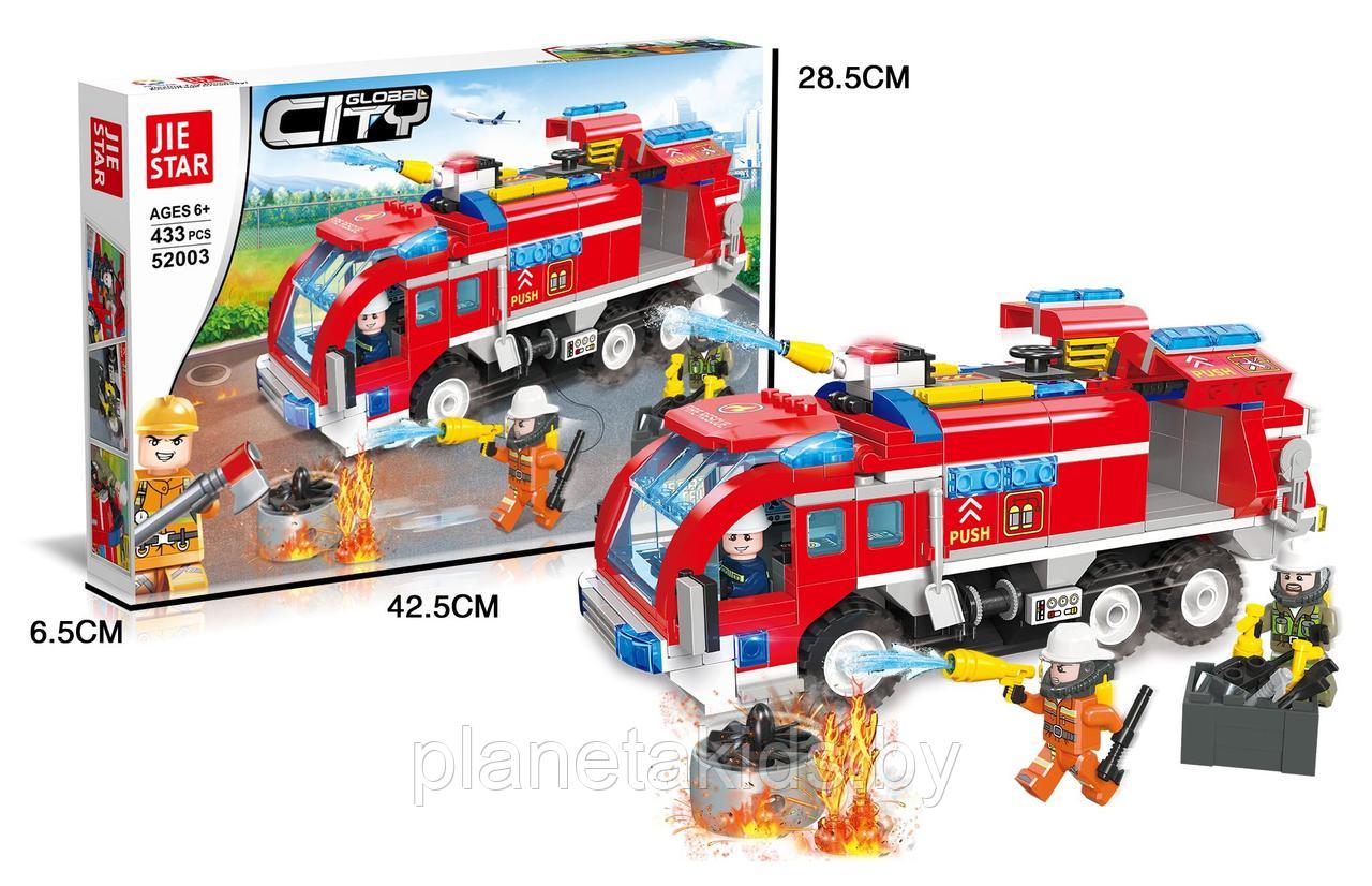 Конструктор "Пожарная бригада"  , аналог Лего LEGO, 433 детали, машина, фигурки, 52003