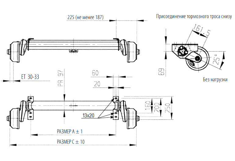 Ось торсионная с тормозом 1350 кг.