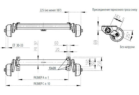 Ось торсионная с тормозом 1350 кг., фото 2