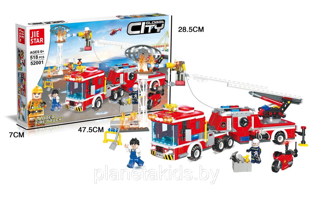 Конструктор Пожарная машина , аналог Лего LEGO, 518 деталей, машина, фигурки, 52001