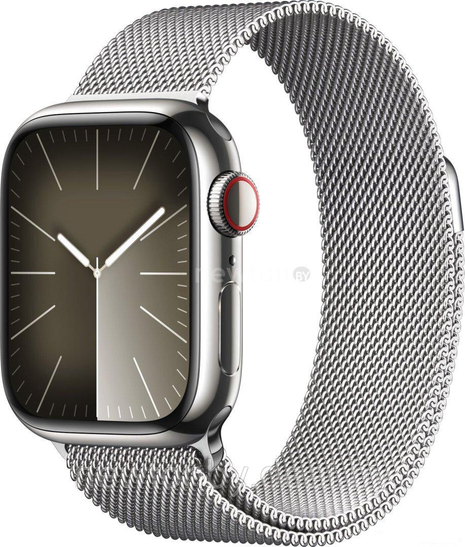 Умные часы Apple Watch Series 9 LTE 41 мм (корпус из нержавеющей стали, серебристый/миланский серебристый) - фото 1 - id-p219756231
