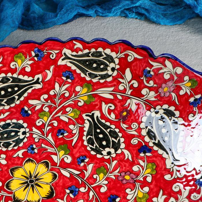 Ляган Риштанская Керамика "Цветы", 42 см, овальный, рифлёный - фото 3 - id-p219756337