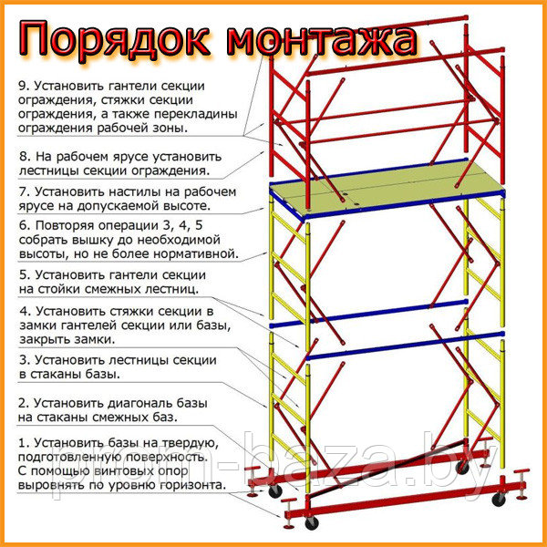 Вышка тура ВСП 250, Н=2,8 м, площадка 2,0х1,2м, строительная передвижная - фото 5 - id-p139298065